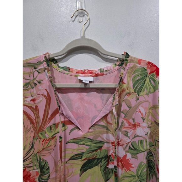 J. Jill Tropical Floral Print Lightweight Breezy Long Sleeve Tunic Top Dress, XL - Picture 4 of 11